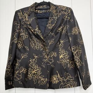 Kasper ASL Silk Floral Jacket Black Gold Women 12